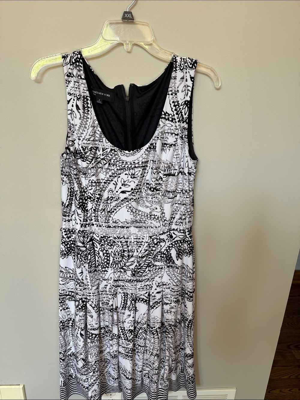 Jones New York Black & White Printed Sleeveless Dress
